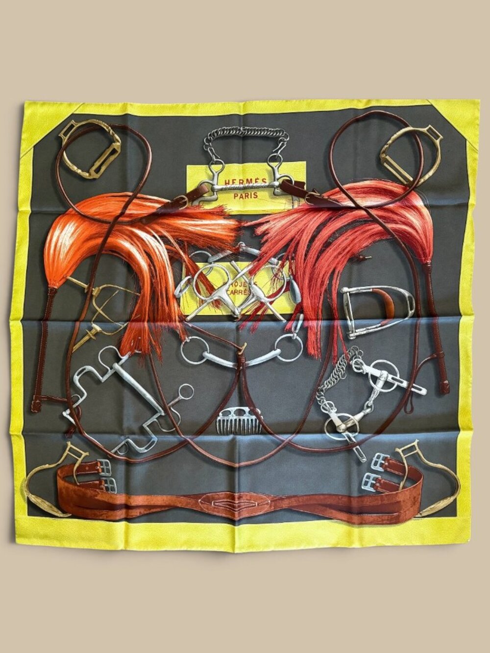 Hermès Projets Carrés 90 Silk Scarf Henri d'Origny 2007 Pristine